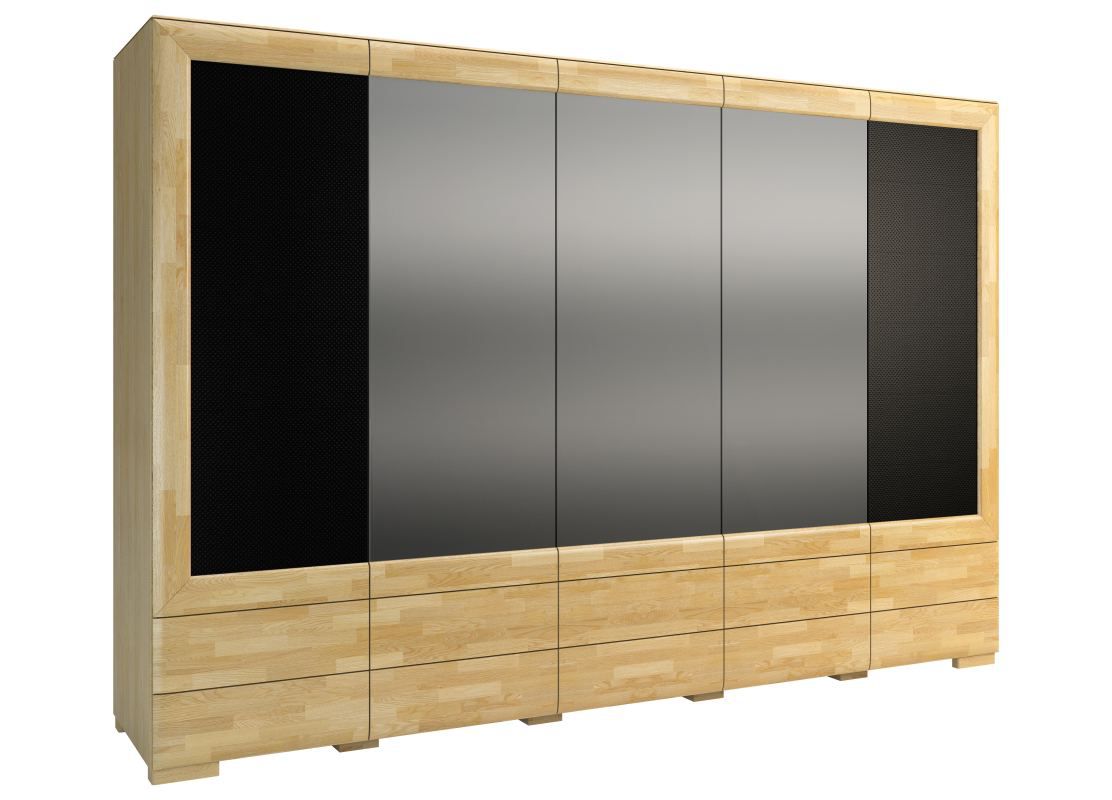 Armadio ad ante battenti "Lipik" 44, rovere / nero, parzialmente massello - 204 x 303 x 61 cm (h x l x p)