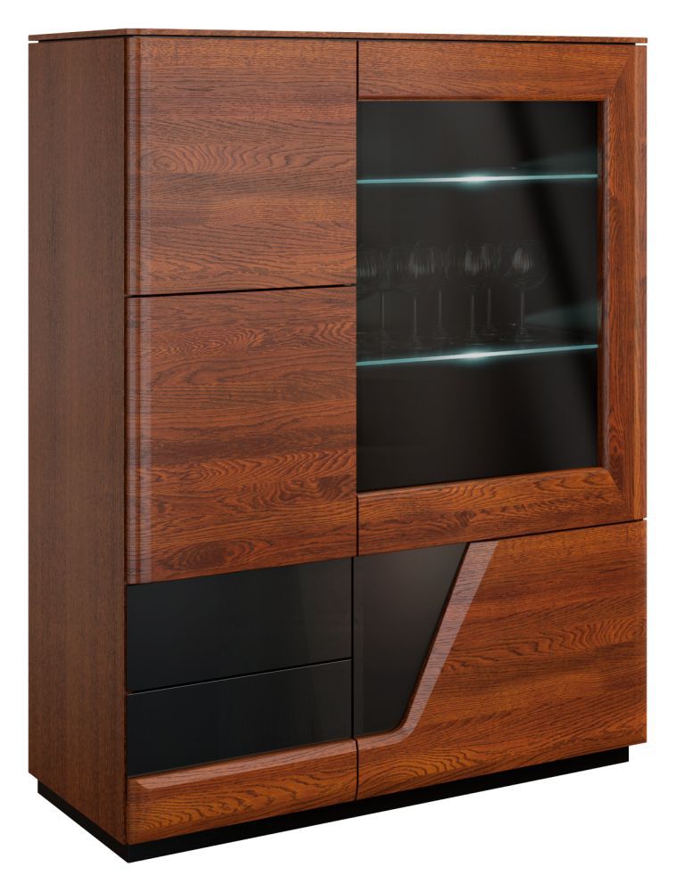 Vetrinetta "Medulin" 21, noce / nero, parzialmente massello - 131 x 102 x 43 cm (h x l x p), cerniera a dx