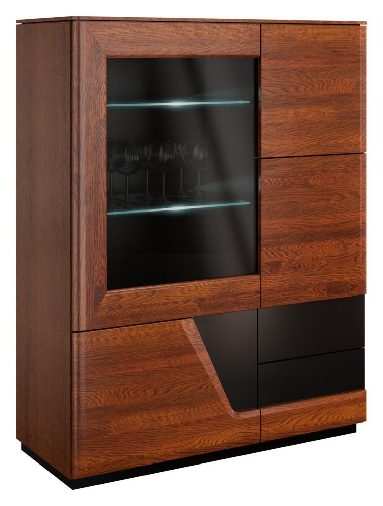 Vetrinetta "Medulin" 22, noce / nero, parzialmente massello - 131 x 102 x 43 cm (h x l x p), cerniera a sx