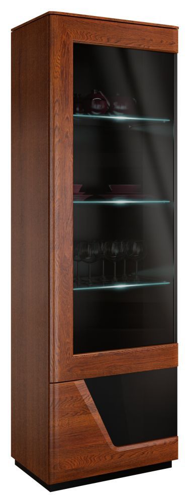 Vetrinetta "Medulin" 24, noce / nero, parzialmente massello - 192 x 61 x 43 cm (h x l x p), cerniera a sx