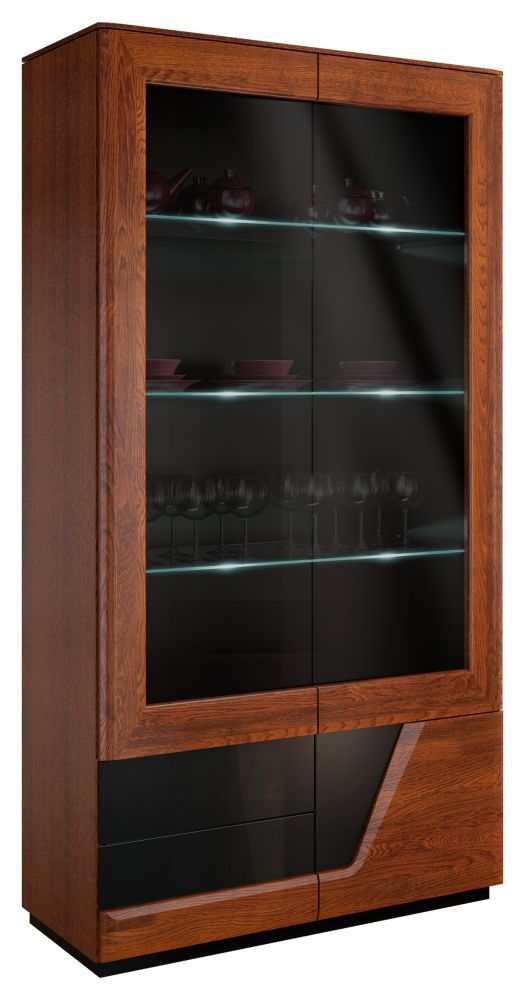 Vetrinetta "Medulin" 25, noce / nero, parzialmente massello - 192 x 102 x 43 cm (h x l x p), cerniera a dx