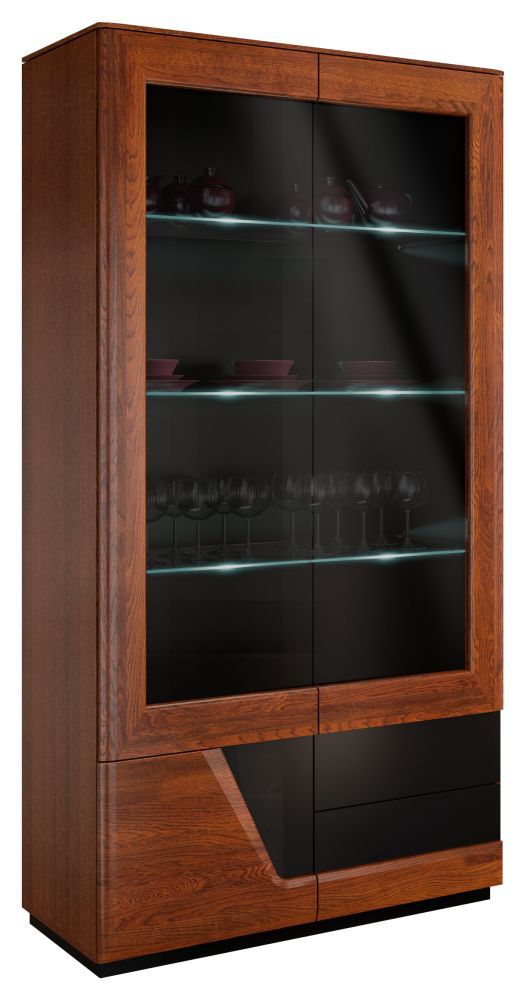 Vetrinetta "Medulin" 26, noce / nero, parzialmente massello - 192 x 102 x 43 cm (h x l x p), cerniera a sx