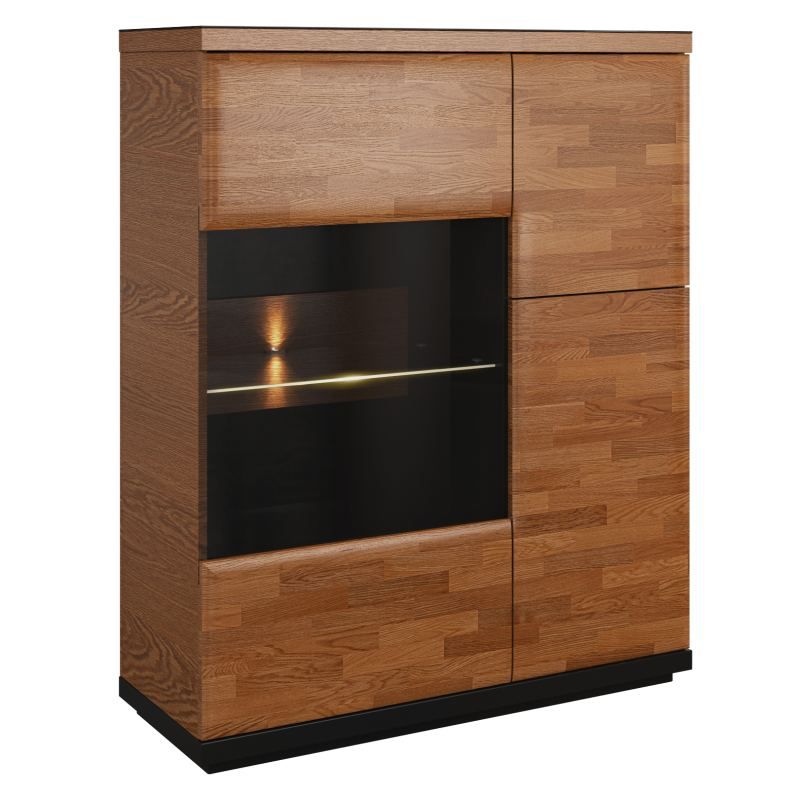 Vetrinetta "Postira" 07, noce / nero, parzialmente massello, cerniera a dx - 127 x 102 x 42 cm (h x l x p)