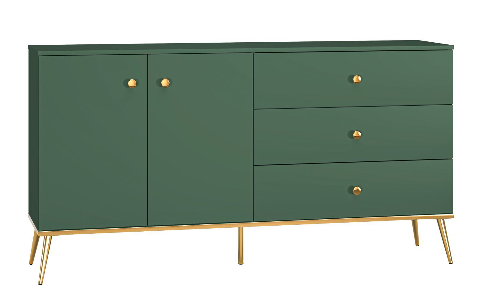 Cassettiera Inari 03, verde foresta - misure: 85 x 160 x 40 cm (h x l x p), con 2 ante, 3 cassetti e 2 scomparti