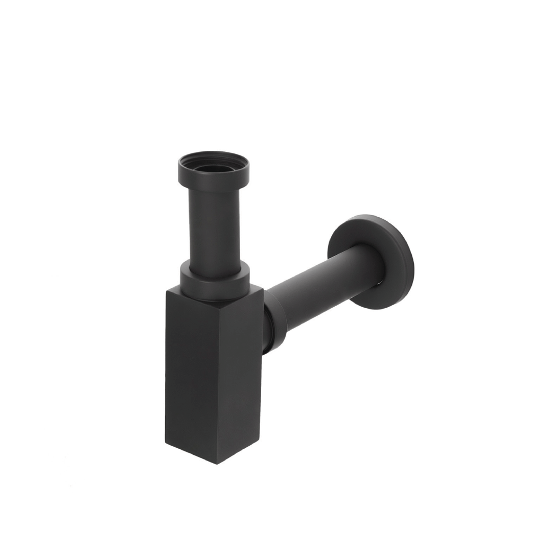 Sifone Quadrato a Bottiglia Per Lavabi D'Appoggio/Sospesi Nero Opaco