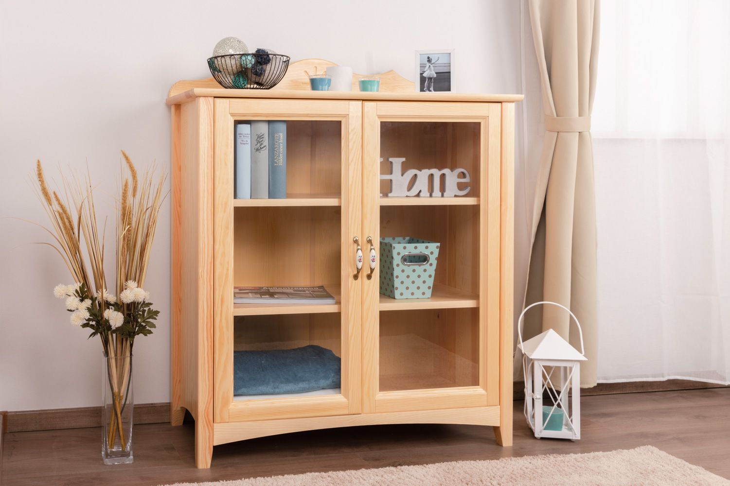 Vetrinetta "Turakos" 42, pino massiccio, naturale - 118,50 x 100 x 42 cm (h x l x p)