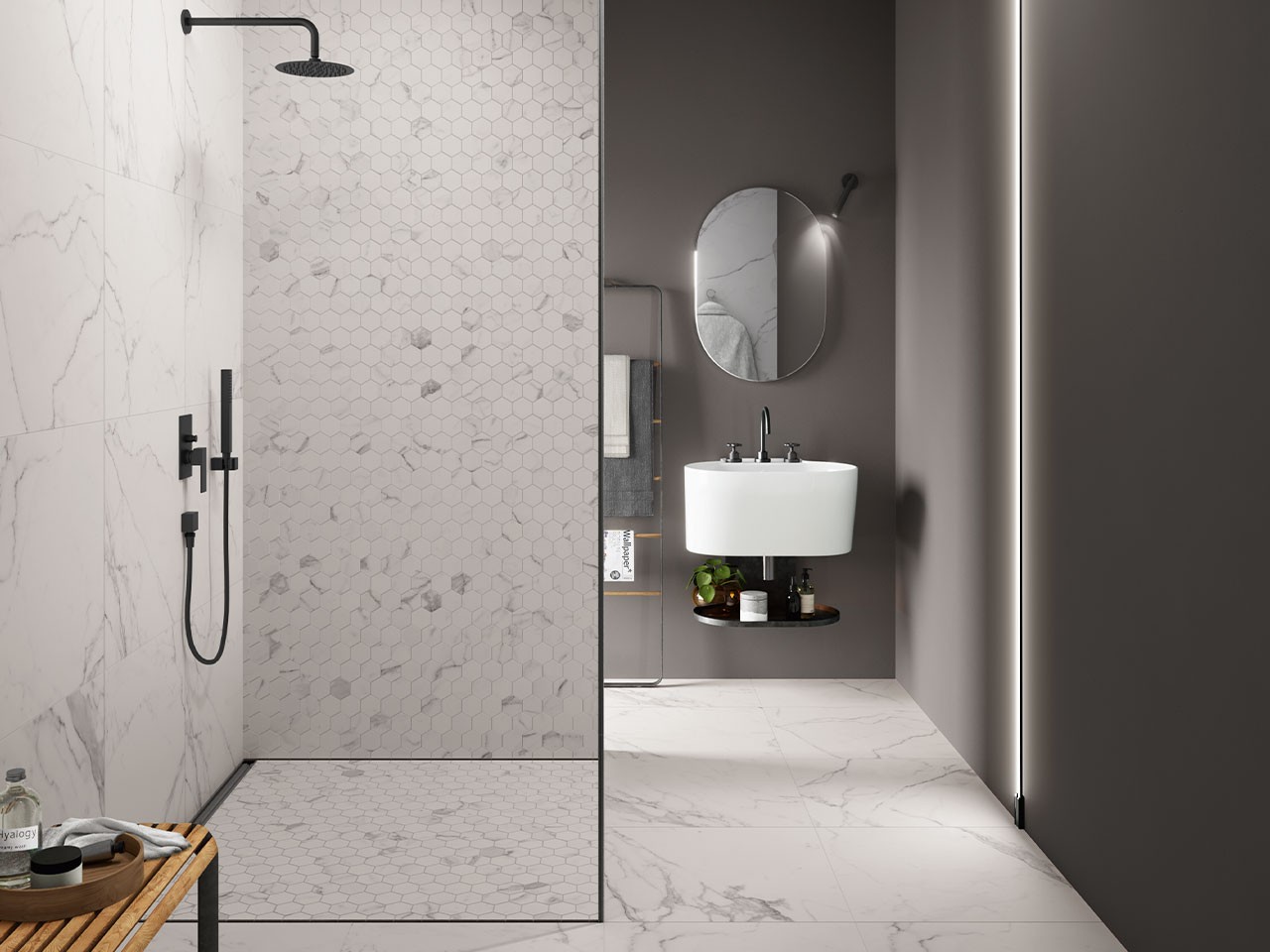 Mosaico Statuario Bianco 29x27 Gres Effetto Marmo-66498