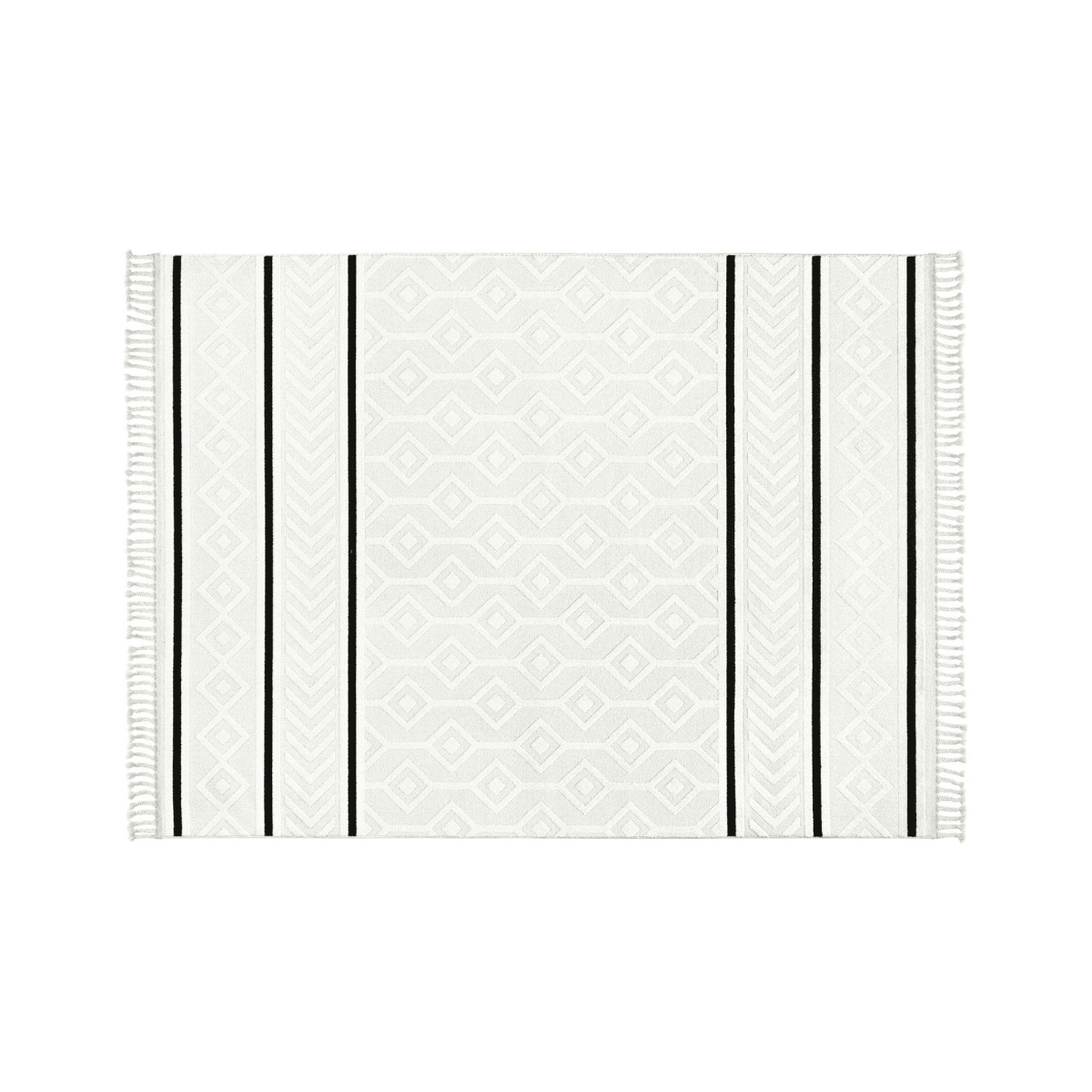 Tappeto rettangolare crema con motivi geometrici incisi e righe nere - MALTA