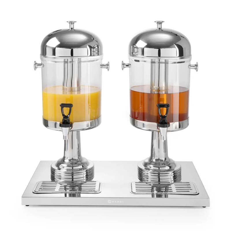 Distributore bevande. Contenitore trasparente policarbonato – tubo centrale per contenimento ghiacciaio. Lt. 8 + 8