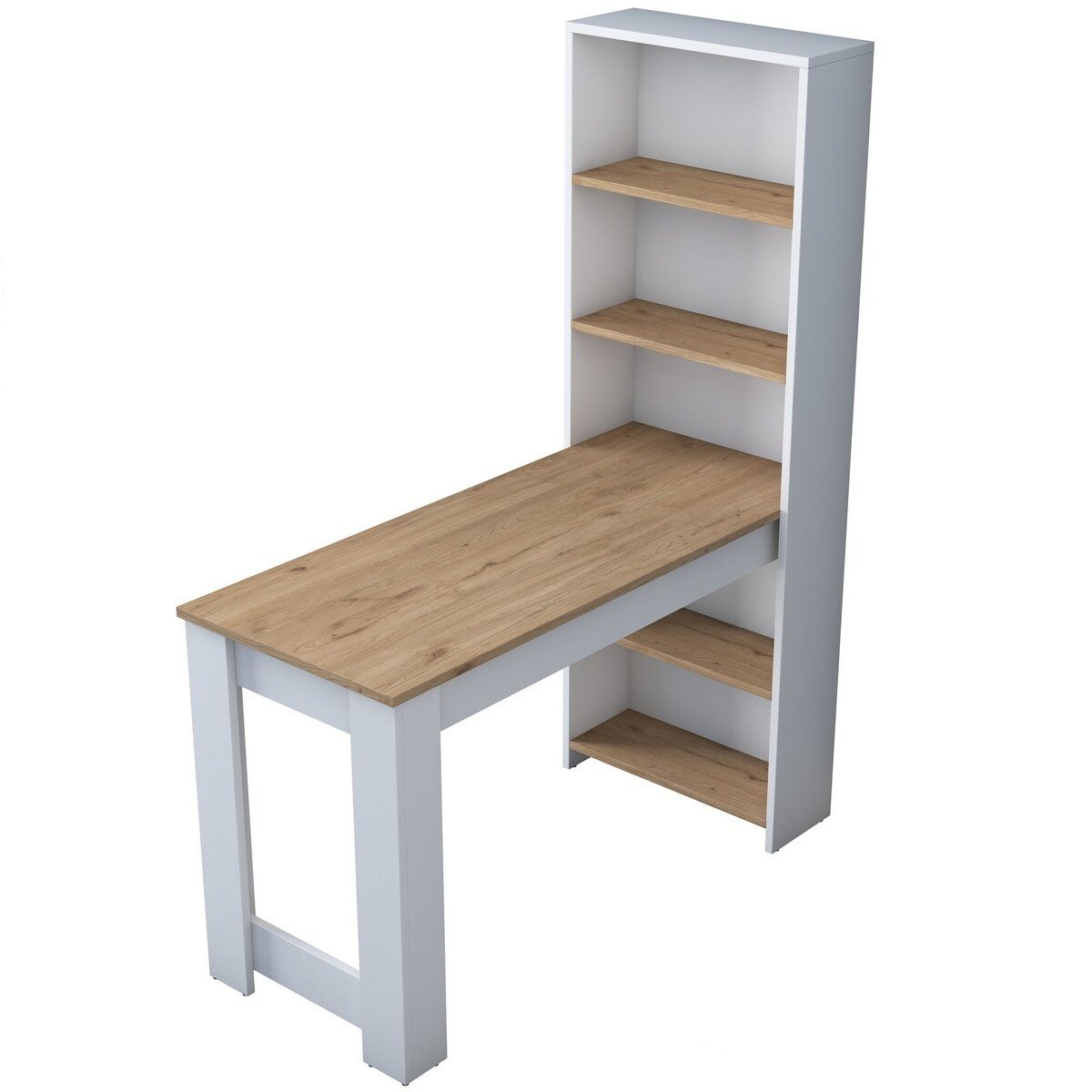 Tavolo da cucina con scaffale di contenimento integrato bianco e decorato in legno L120 cm