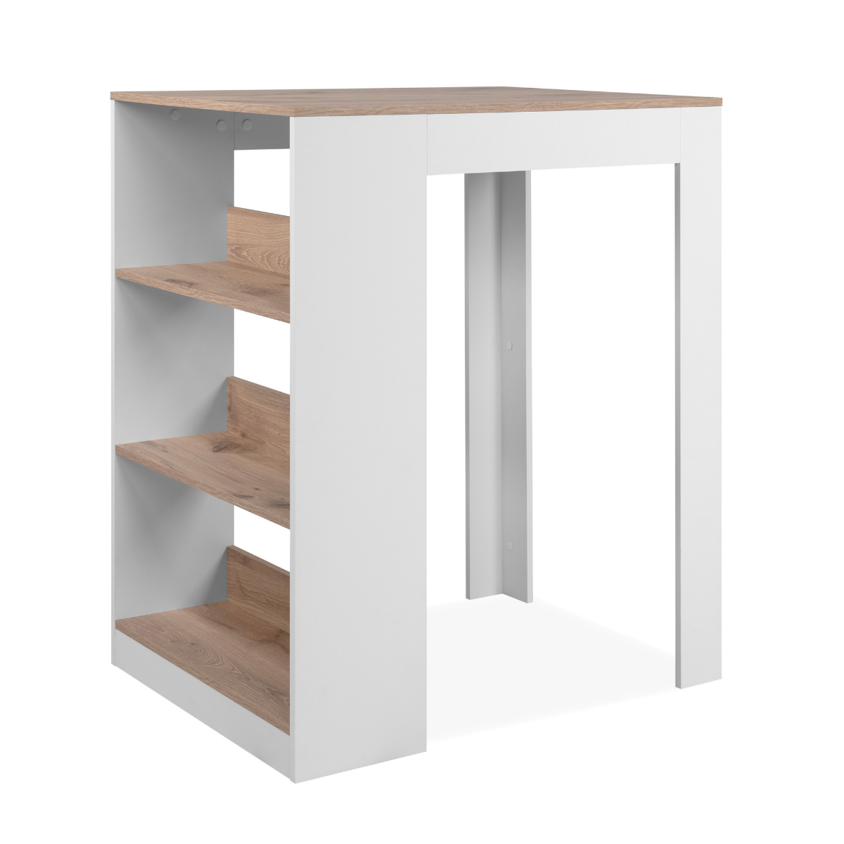 Tavolo da pranzo con 3 ripiani portaoggetti, finitura rovere vichingo e bianco, 92 cm - TAMPA