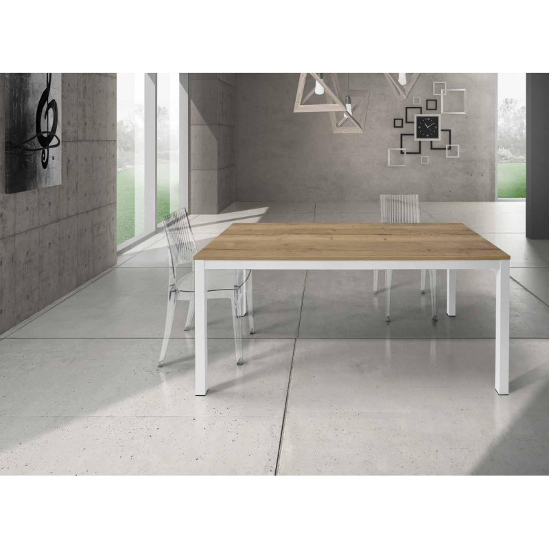 Tavolo da pranzo gambe in metallo bianco in legno rovere 140x90x77 cm