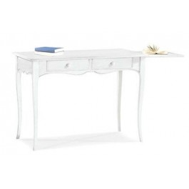 TAVOLO LEGNO CONSOLLE SCRIVANIA2 CASSETTI LACCATO BIANCO OPACO CON ALLUNGA
