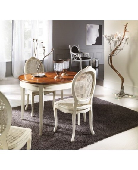 TAVOLO OVALE INTARSIATO BICOLORE LEGNO MASSELLO L 115 P 95 aperto L 203 P 95