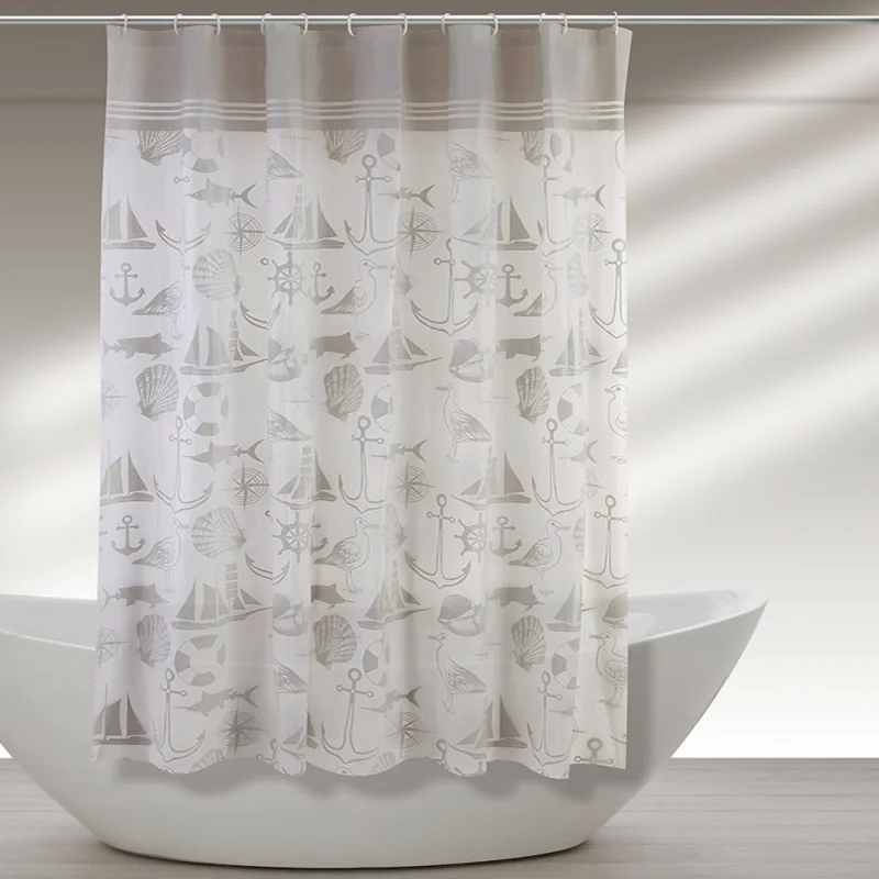 Tenda doccia 180x200 cm in acrilico con motivi marini completa di ganci
