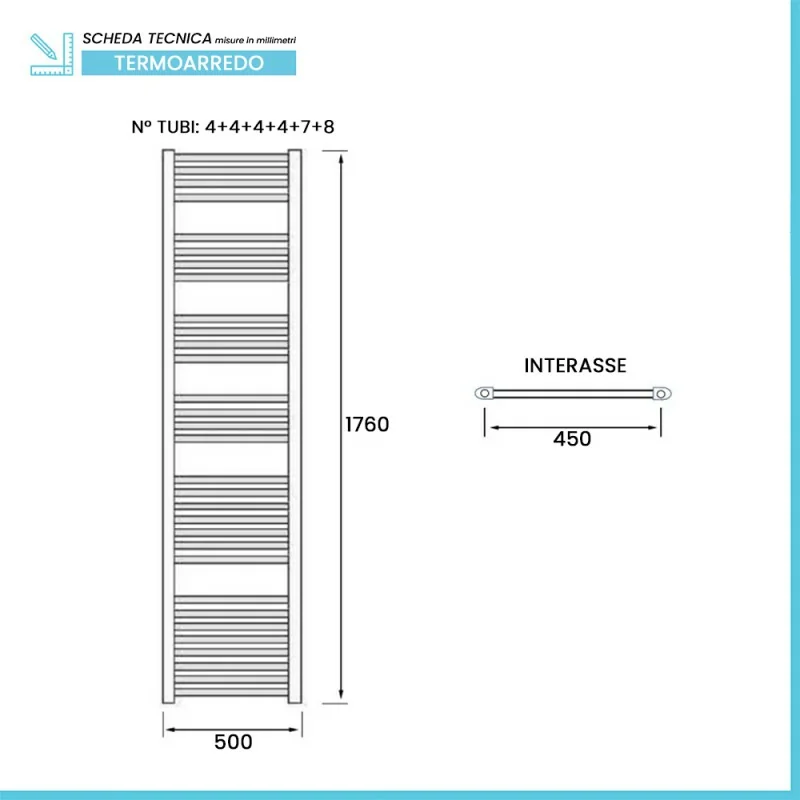 Termoarredo scaldasalviette bagno cromo L 50x165 cm interasse 45 cm Opera