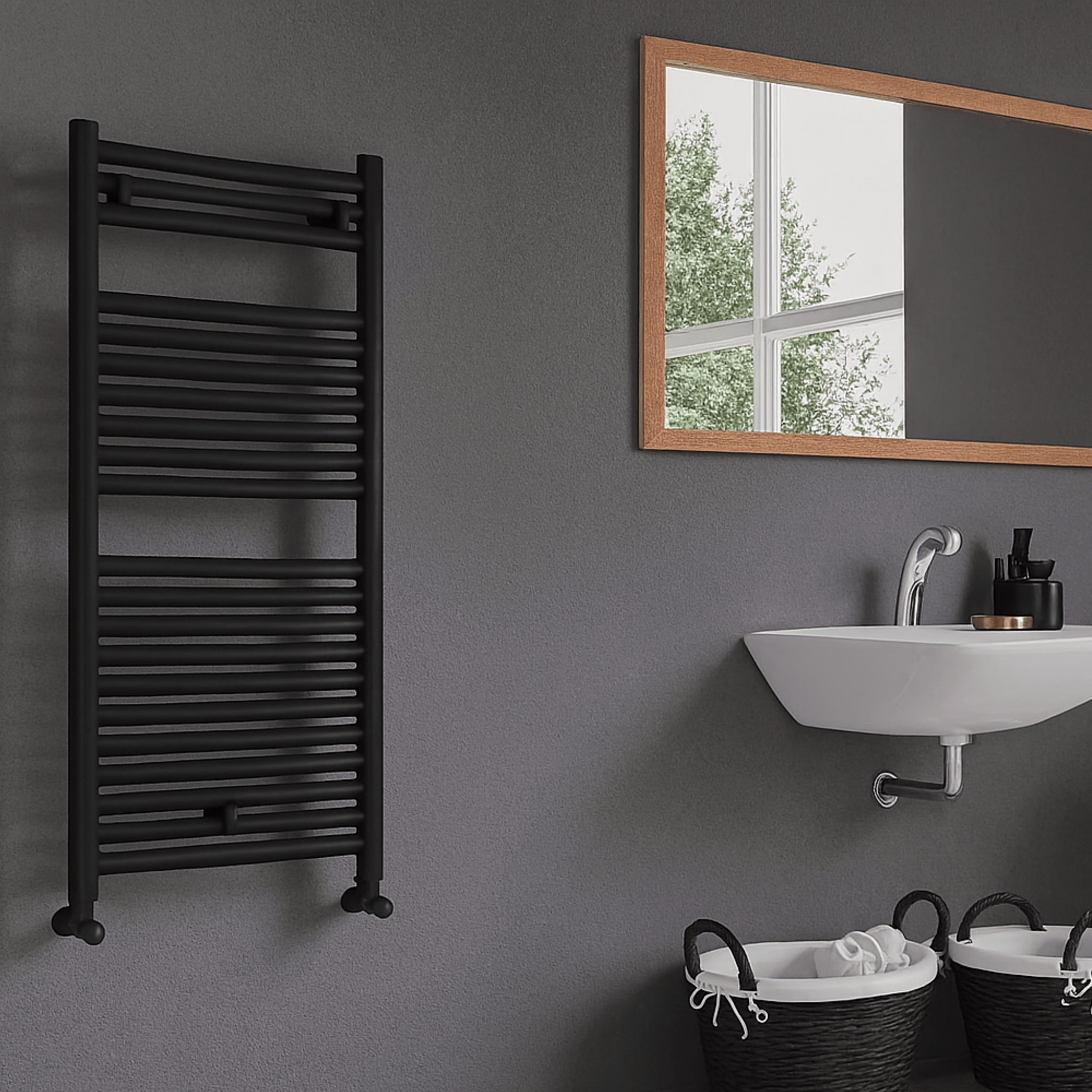 Termoarredo Bagno Dritto 123x50 Interasse 45 Cm Lazzarini "Roma" Nero Opaco