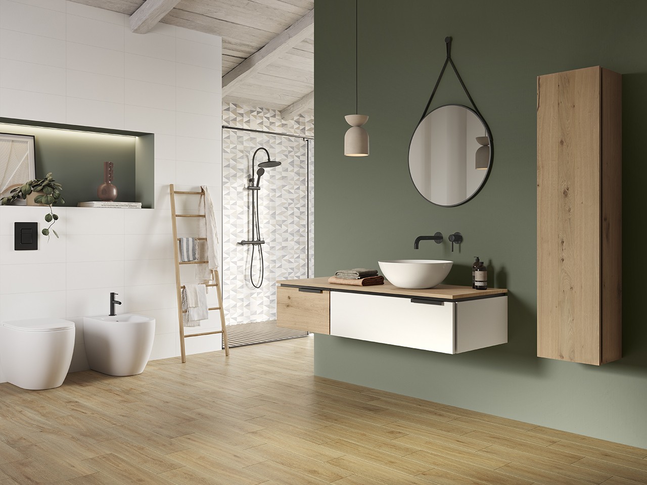 Mobile Bagno TOUCH 140 cm 1 Cassetto a Sinistra e Toppino Rovere Nodi e 1 Cassetto Bianco Opaco-9024997