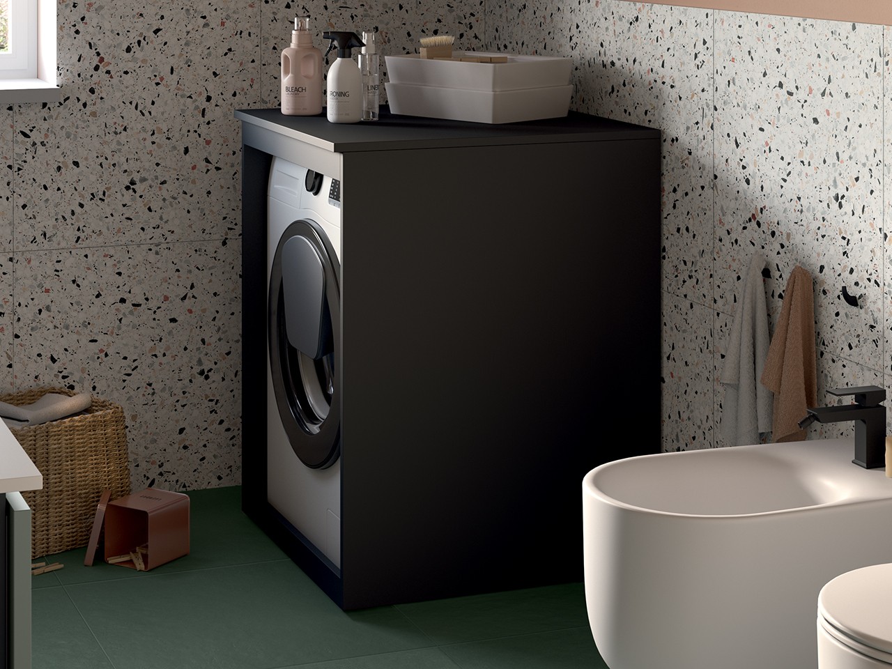 Mobile Coprilavatrice TOUCH L75 cm finitura PHOENIX Nero Opaco-76536