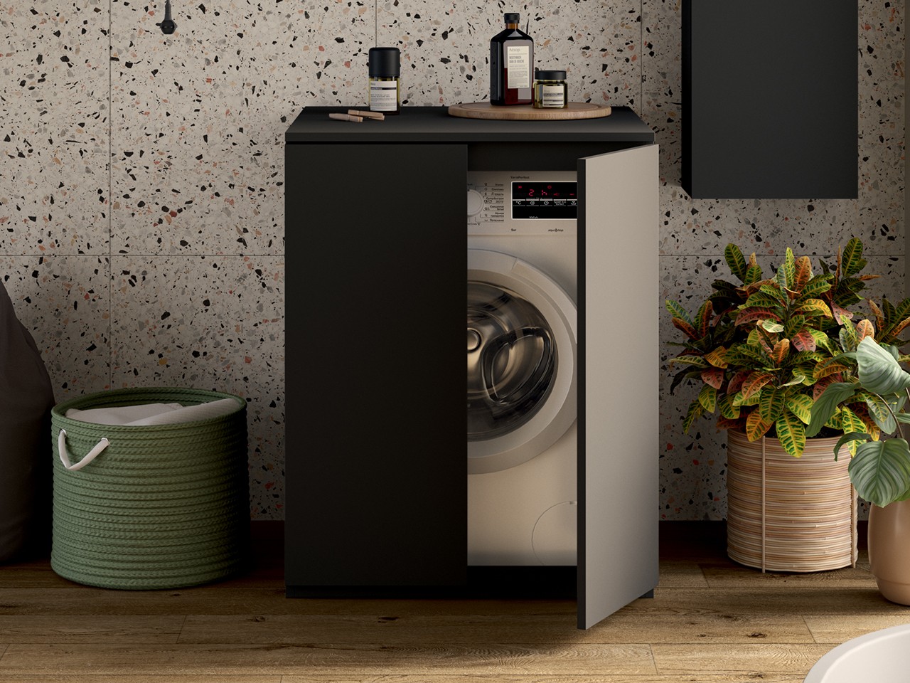 Mobile Coprilavatrice TOUCH con 2 Ante finitura PHOENIX Nero Opaco-9021562