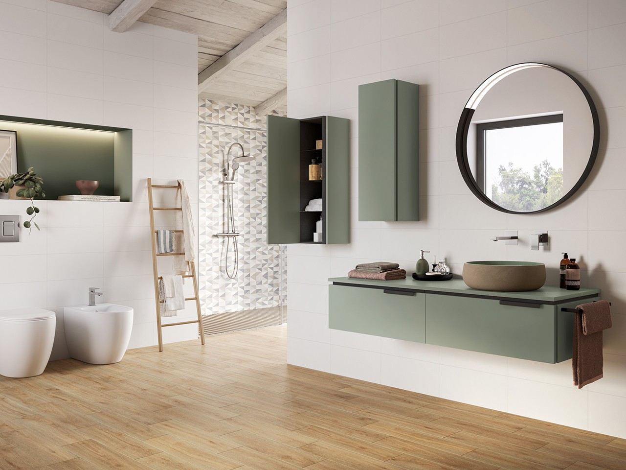 Mobile Bagno TOUCH 140 cm 2 Cassetti e Top 1,8 cm Verde Salvia Opaco-9012658