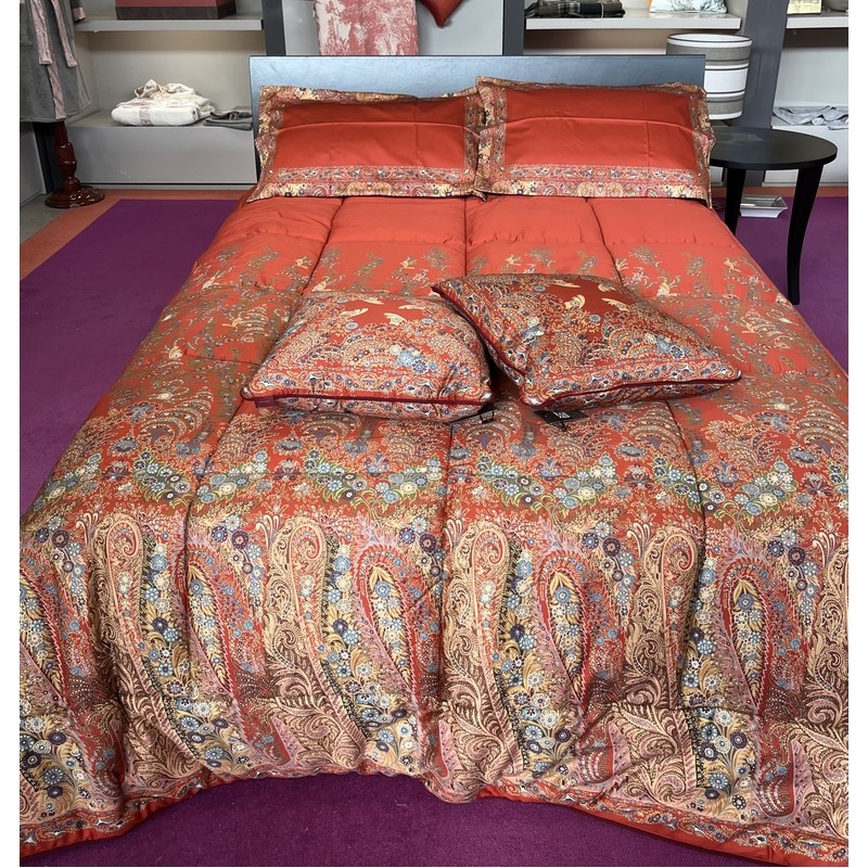 TRAPUNTA A PANNELLO ROSSA 270X270 CM. 300 GR + FEDERE 50X80 CM. 100% COTONE ETRO