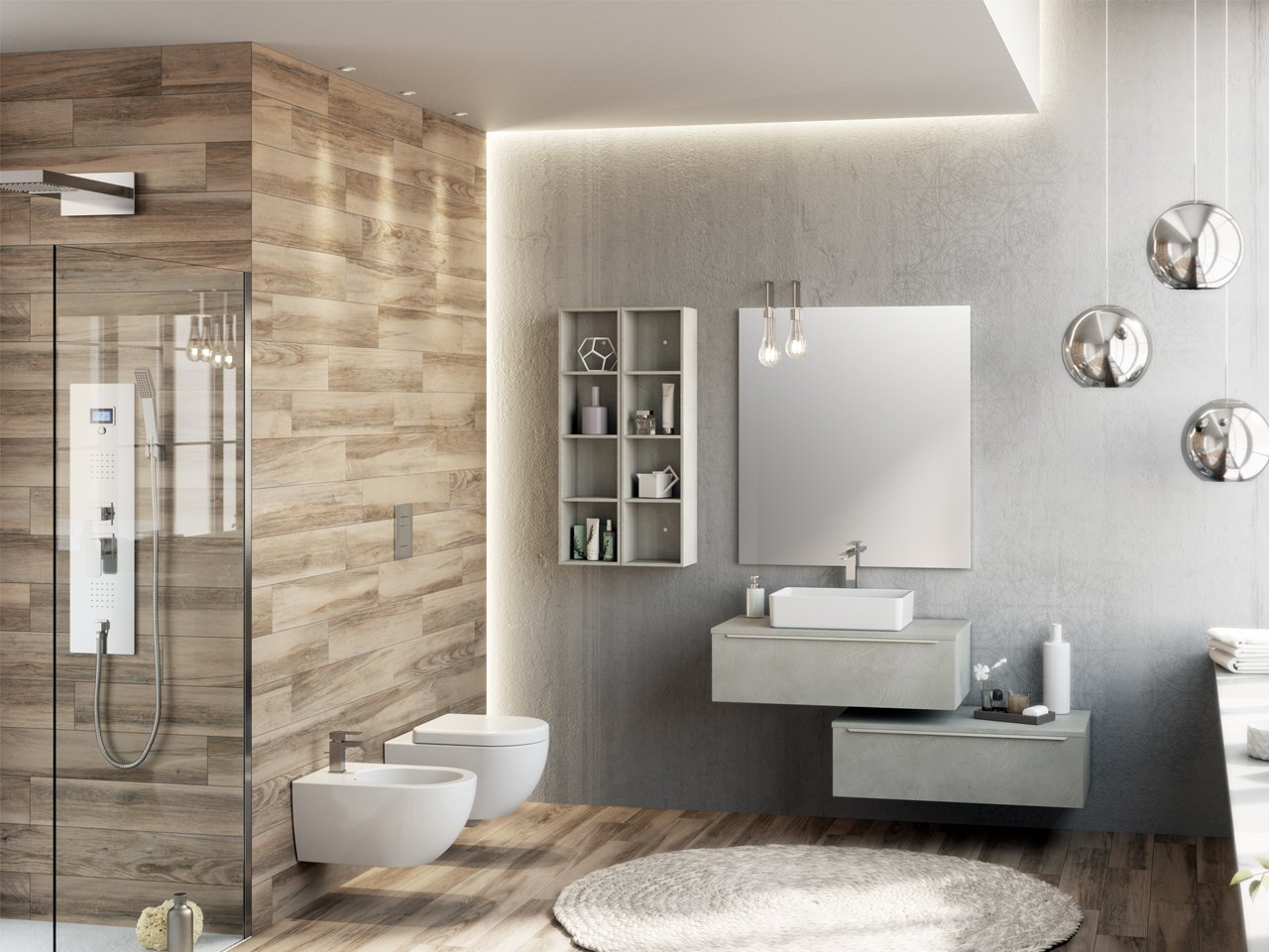 Mobile Bagno Trendy 90 cm Cemento con Toppino per Lavabo Appoggio-9008500