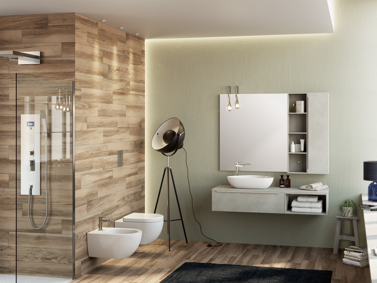 Mobile Bagno Trendy 141 cm Cemento con Toppino per Lavabo Appoggio Sinistro-9008486