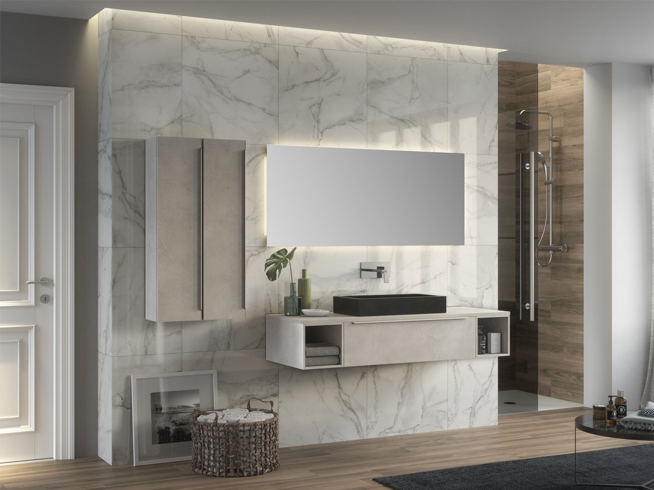 Mobile Bagno Trendy 141 cm Cemento con Toppino per Lavabo Appoggio-9008484