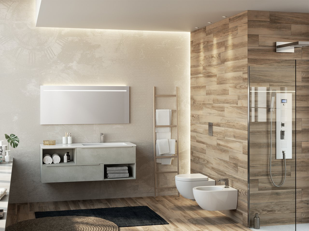 Mobile Bagno Trendy 140 cm 2 Cassetti Lavabo Resina Hide Bianco Lucido Destro-9008477
