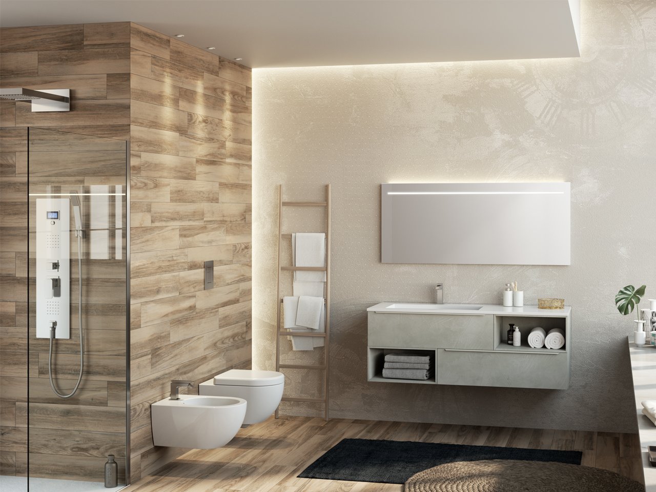 Mobile Bagno Trendy 140 cm 2 Cassetti Lavabo Resina Hide Bianco Lucido Sinistro-9008478