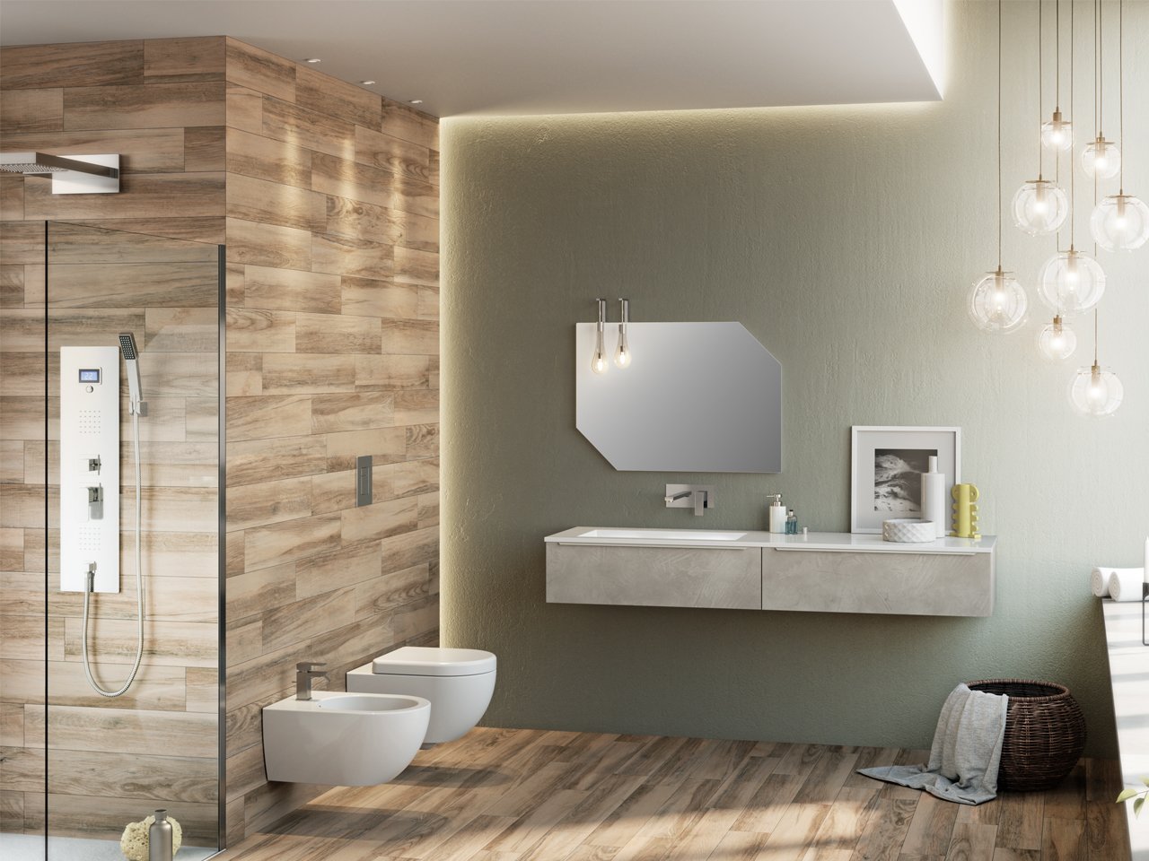 Mobile Bagno Trendy 180 cm 2 Cassetti Lavabo Sinistro Hide Bianco Opaco-9008490
