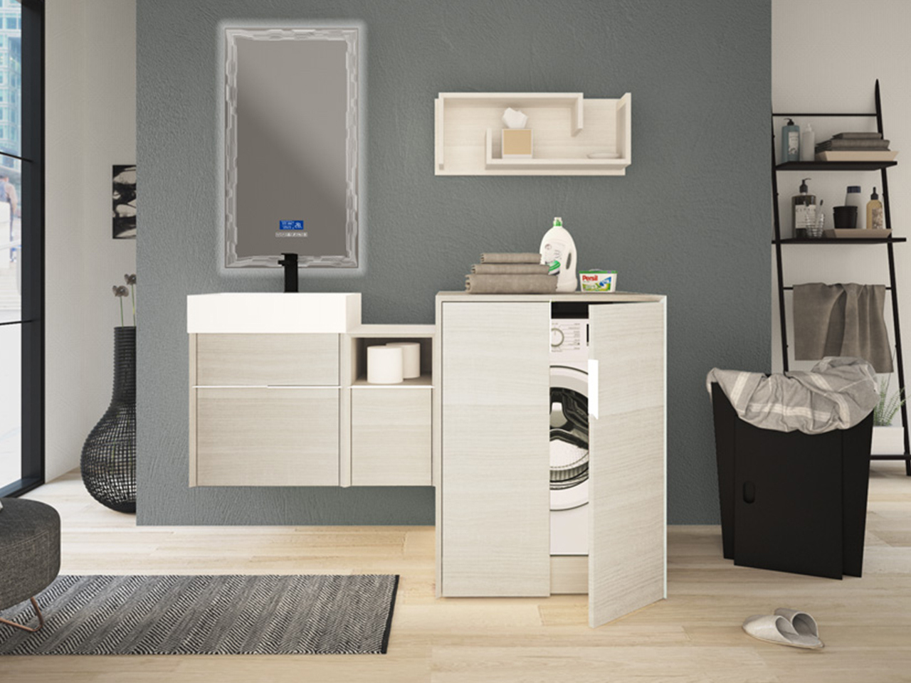 Mobile Bagno Tribeca 80 cm 2 Cassetti Effetto Legno Rovere Bianco Rock con Lavabo Unitop in Resina Bianco Opaco-9009569