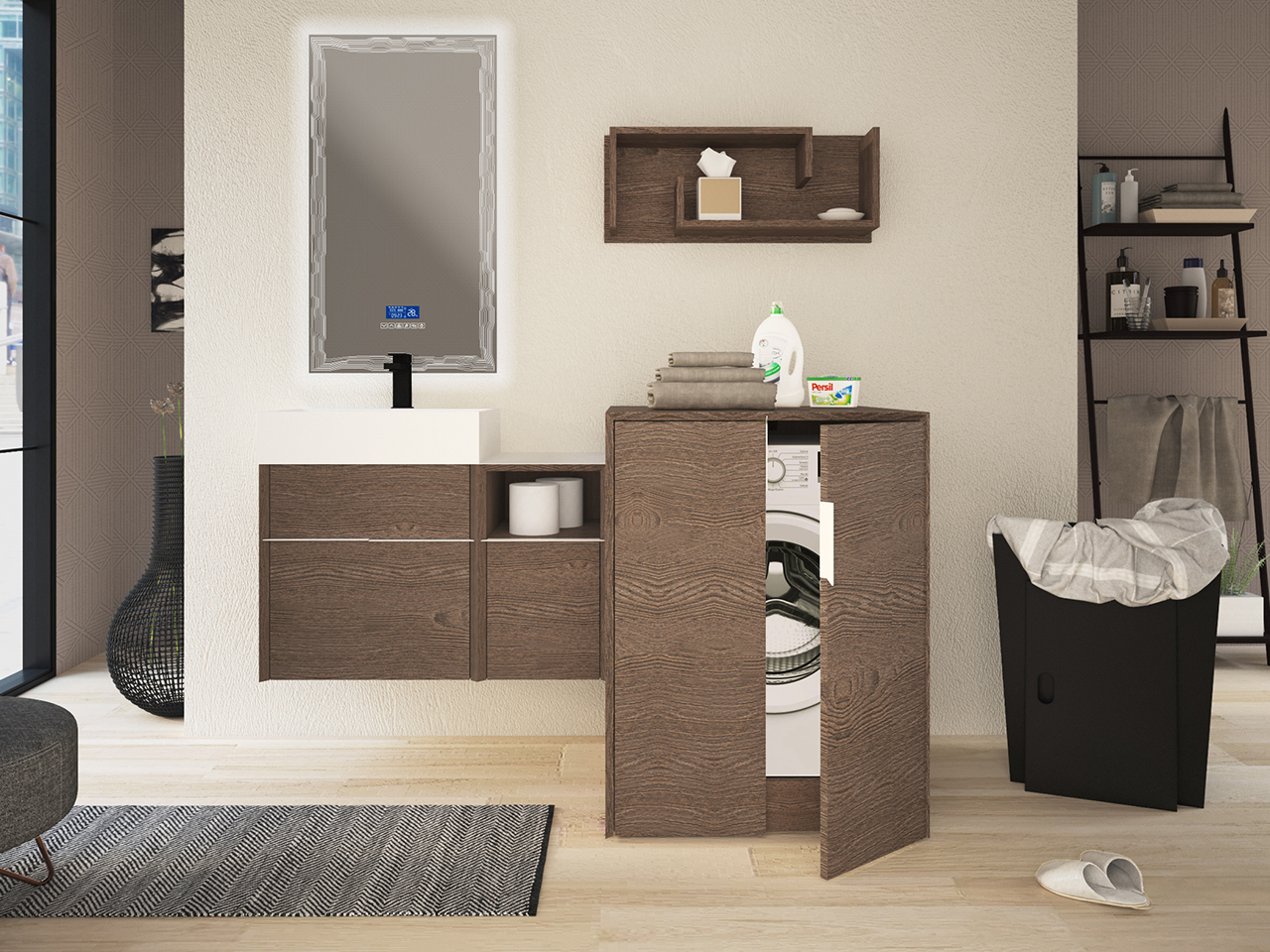 Mobile Bagno Tribeca 80 cm 2 Cassetti Effetto Legno Frassino Scuro con Lavabo Unitop in Resina Bianco Opaco-9009568