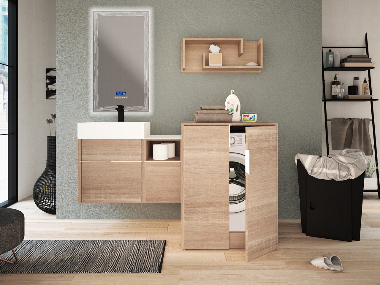 Mobile Bagno Tribeca 80 cm 2 Cassetti Effetto Legno Rovere Bruges con Lavabo Unitop in Resina Bianco Opaco-9009570