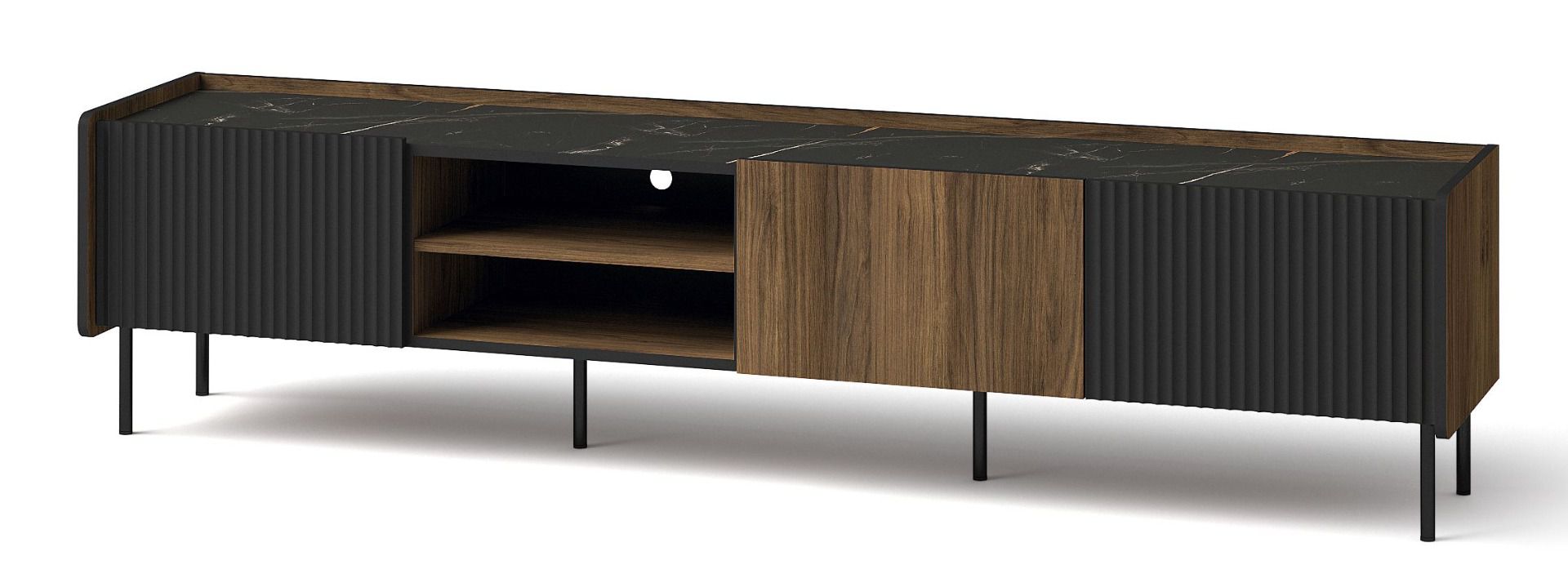 Mobile TV Mairenke 08, noce / nero opaco - misure: 47 x 200 x 40 cm (h x l x p)