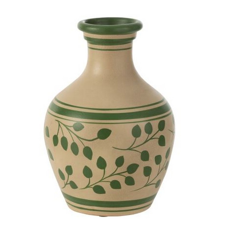 VASO FOGLIE/RIGHE IN TERRACOTTA BIANCO /VERDE 22X22X34 CM. JOLIPA