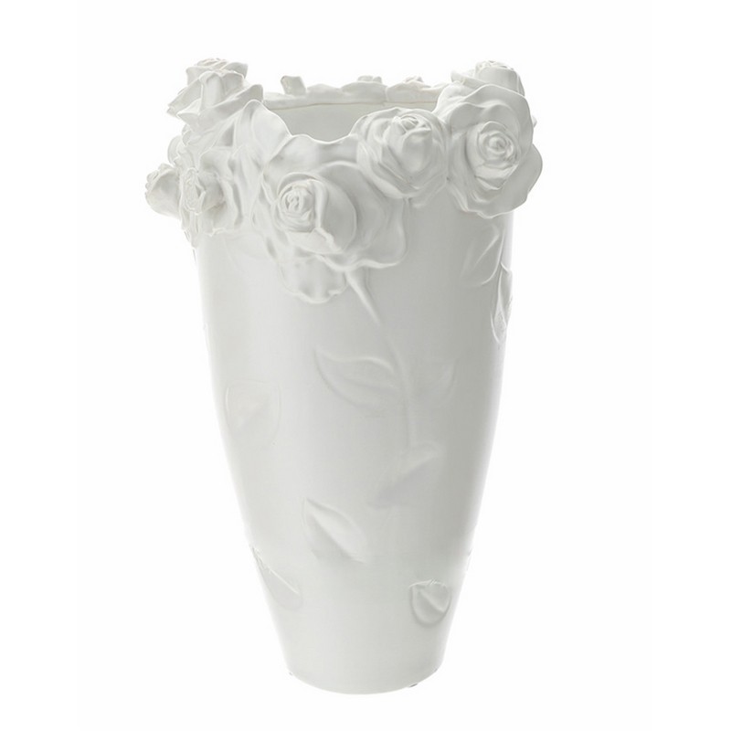 VASO SCULTURA ROSE IN GRES PORCELLANATO BIANCO 35X51 CM. HERVIT
