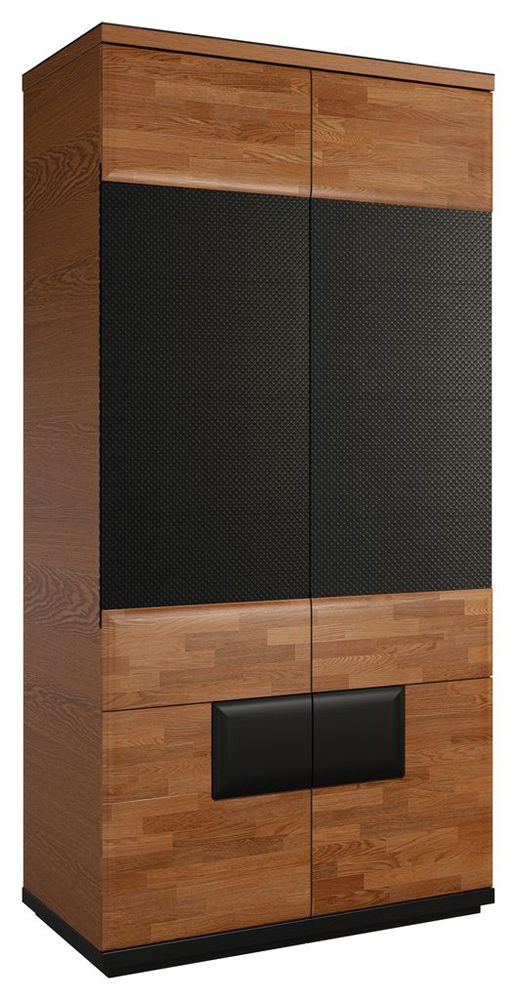 Armadio ad ante battenti "Postira" 36, noce / nero, parzialmente massello - 210 x 102 x 62 cm (h x l x p)