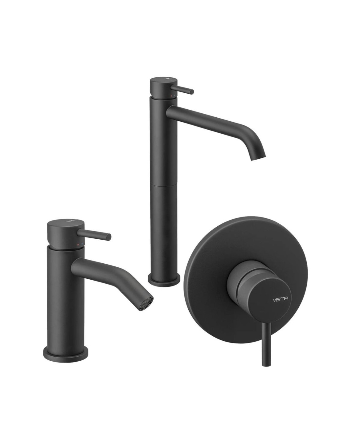 Vema Rubinetterie - Maira nero set lavabo Alto + bidet con scarico + miscelatore doccia V27020 + V27070 + V27140