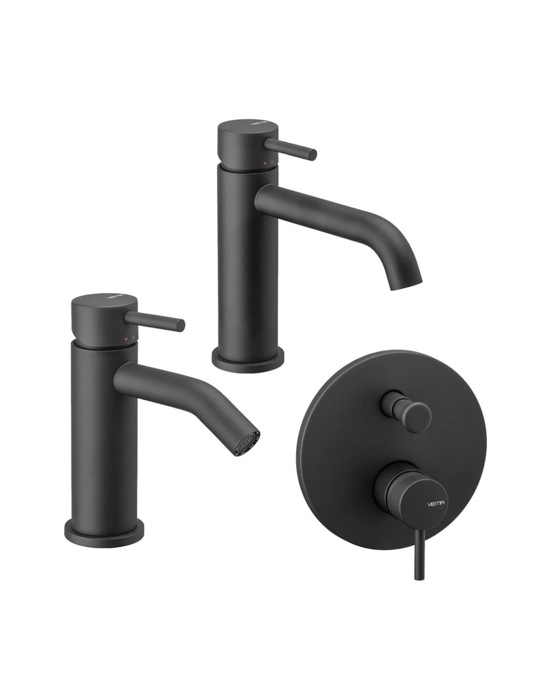 Vema Rubinetterie - Maira nero set lavabo + bidet con scarico + miscelatore deviatore - V27010 + V2070 + V27140