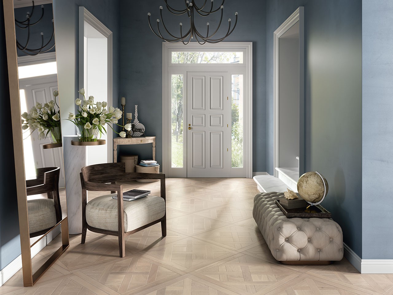 Parquet a Cassettoni Rovere Naturale Spazzolato Verniciato – Versailles Blanc-21813