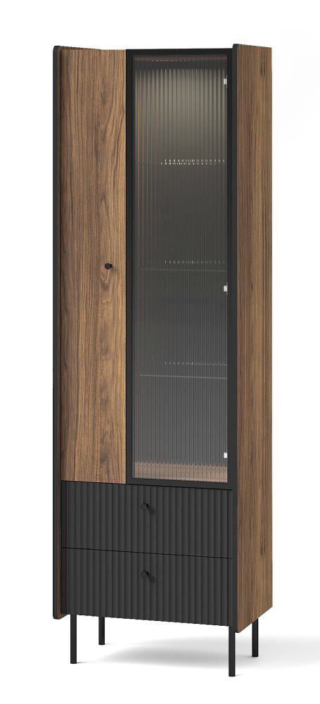 Vetrinetta Mairenke 03, noce / nero opaco - misure: 191 x 59 x 40 cm (h x l x p)