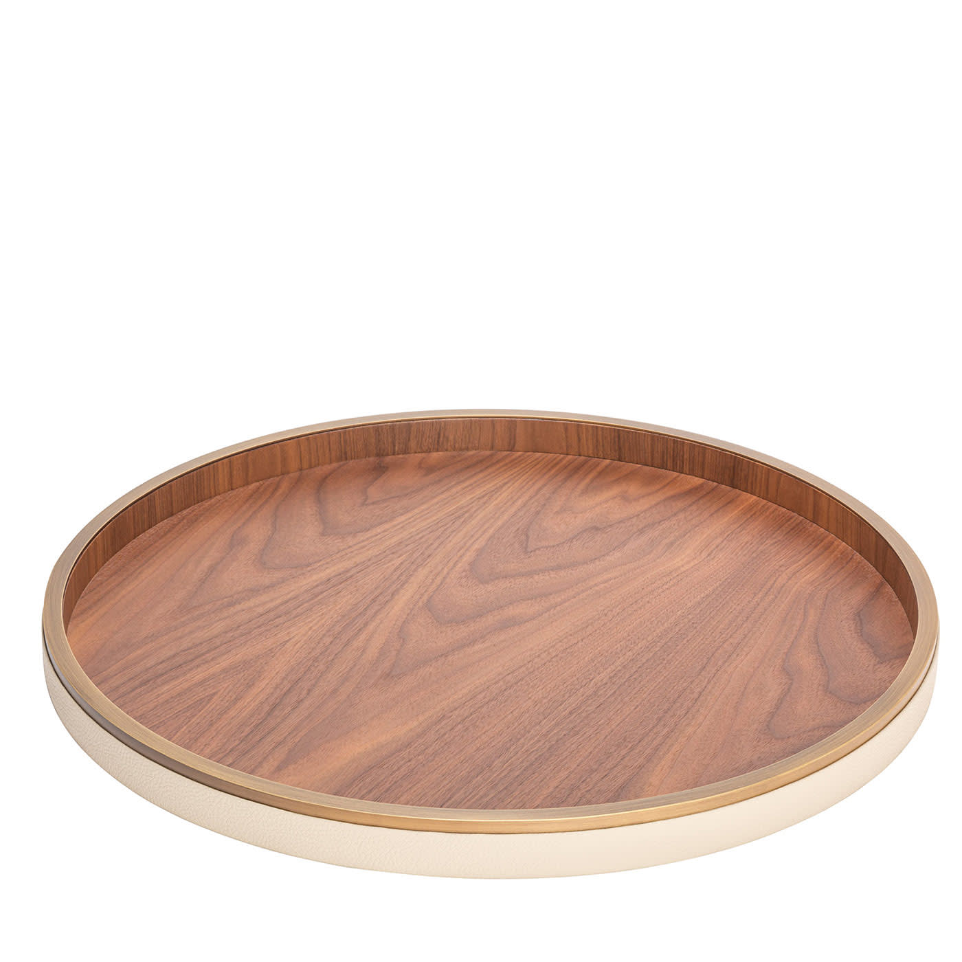 Dama Vassoio rotondo piccolo in pelle e legno di noce