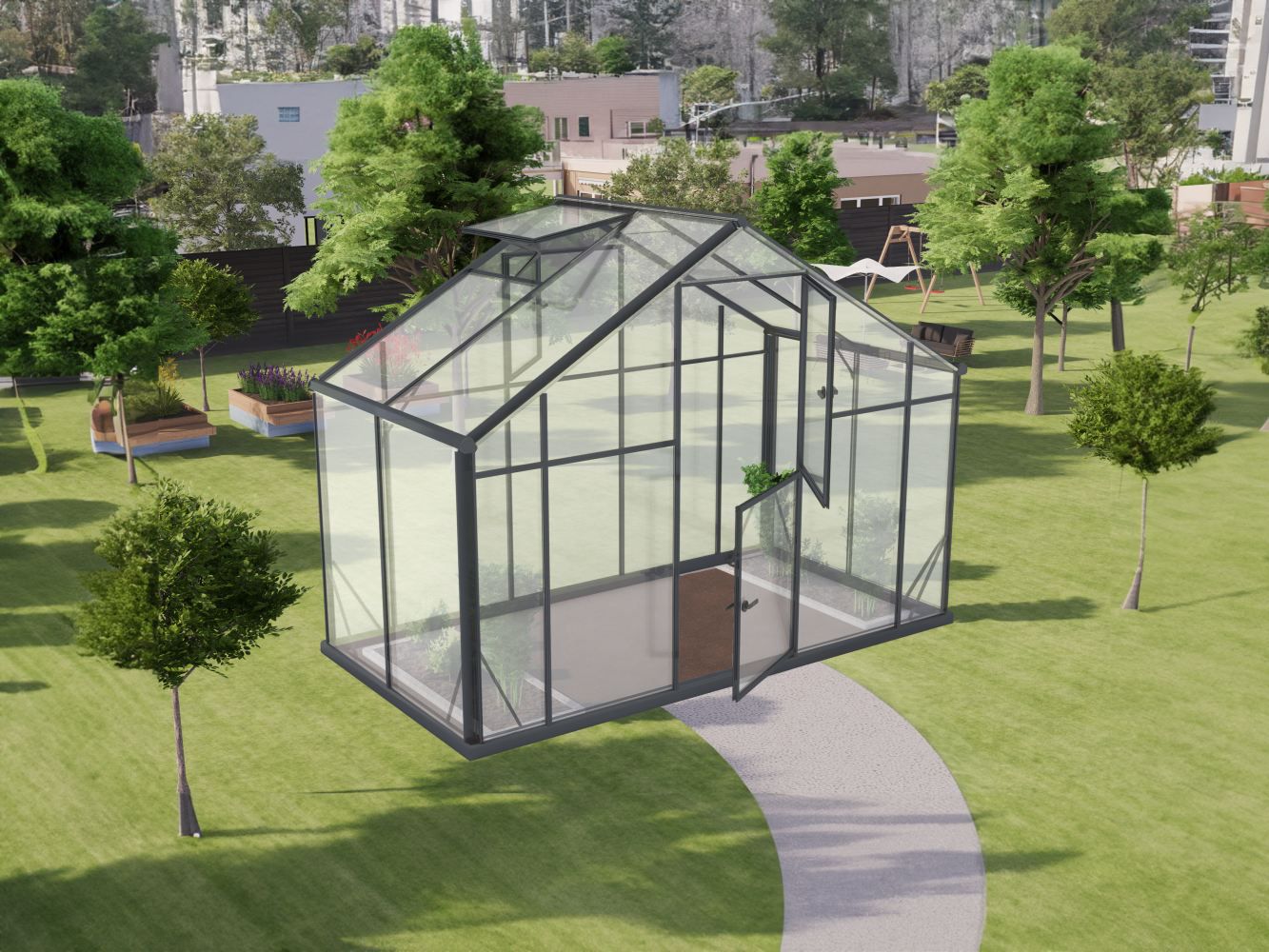 Serra Grünkohl XL4, vetro temperato 4 mm, superficie: 4,40 m² - 150 x 290 cm (l x p)