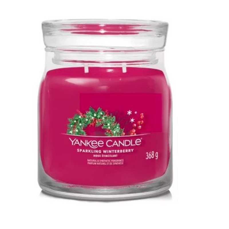 YANKEE CANDLE CANDELA IN GIARA MEDIA SIGNATURE SPARKLING WINTERBERRY