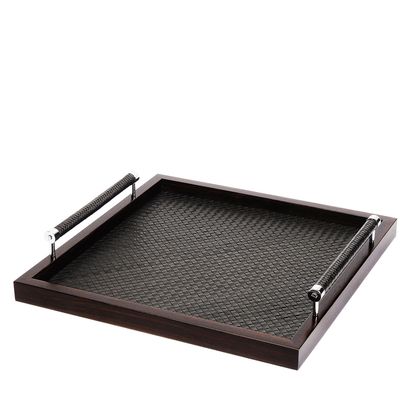 Vassoio quadrato Diana Ebony intrecciato a mano